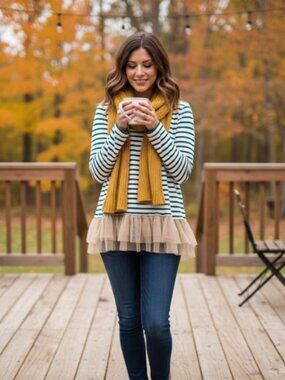 Hayden Los Angeles Teal White Striped Ruffle Hem Top Size Large New